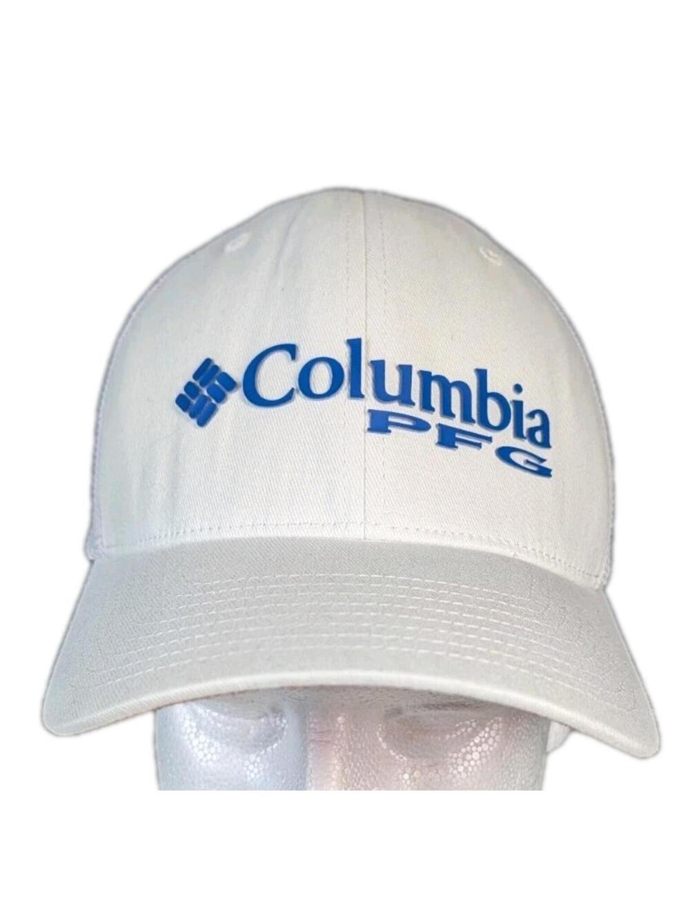 Columbia Mens Hat S M Blue White PFG Flexfit Fishing Outdoor Cap USA Mesh